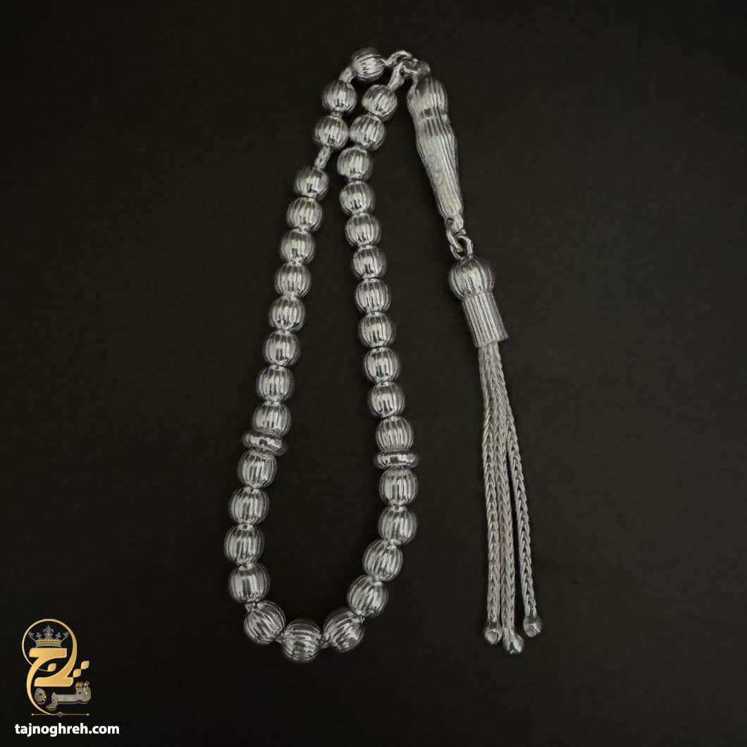 تسبیح نقره مردانه کوچک شیاردار سبک مدل MST T28 — تصویر ۳
