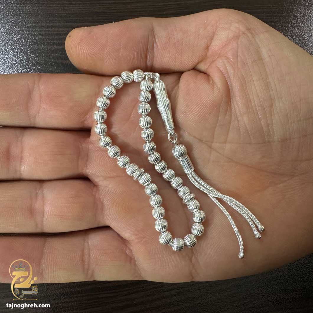 تسبیح نقره مردانه کوچک شیاردار سبک مدل MST T28 — تصویر ۲