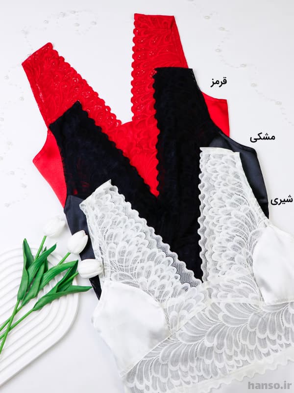 لباس خواب زنانه ساتن و گیپور اما EMA کد 2840 — تصویر ۲