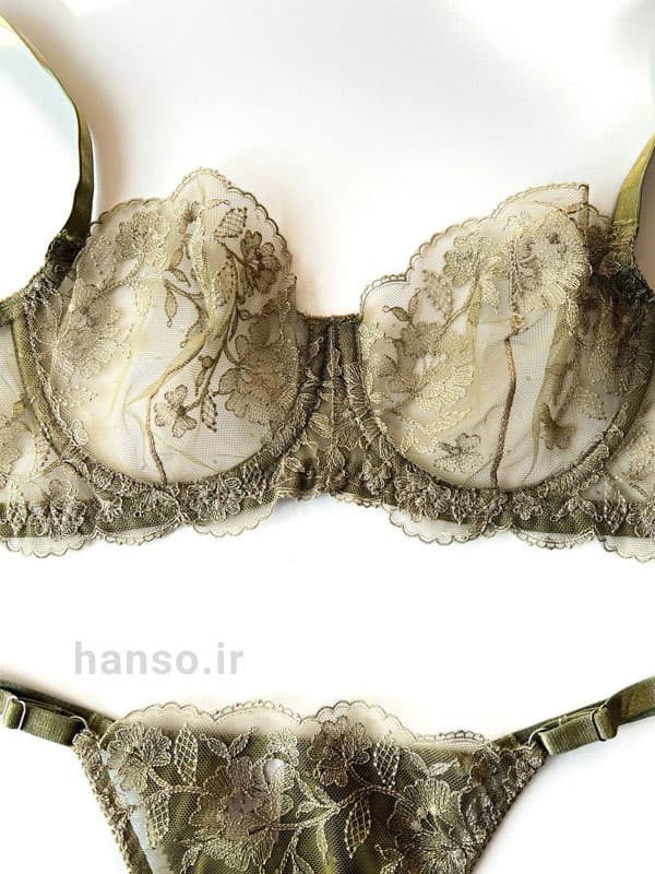 ست شورت و سوتین فنردار توری ژینا Jina سبز صدری کد 2006 — تصویر ۴