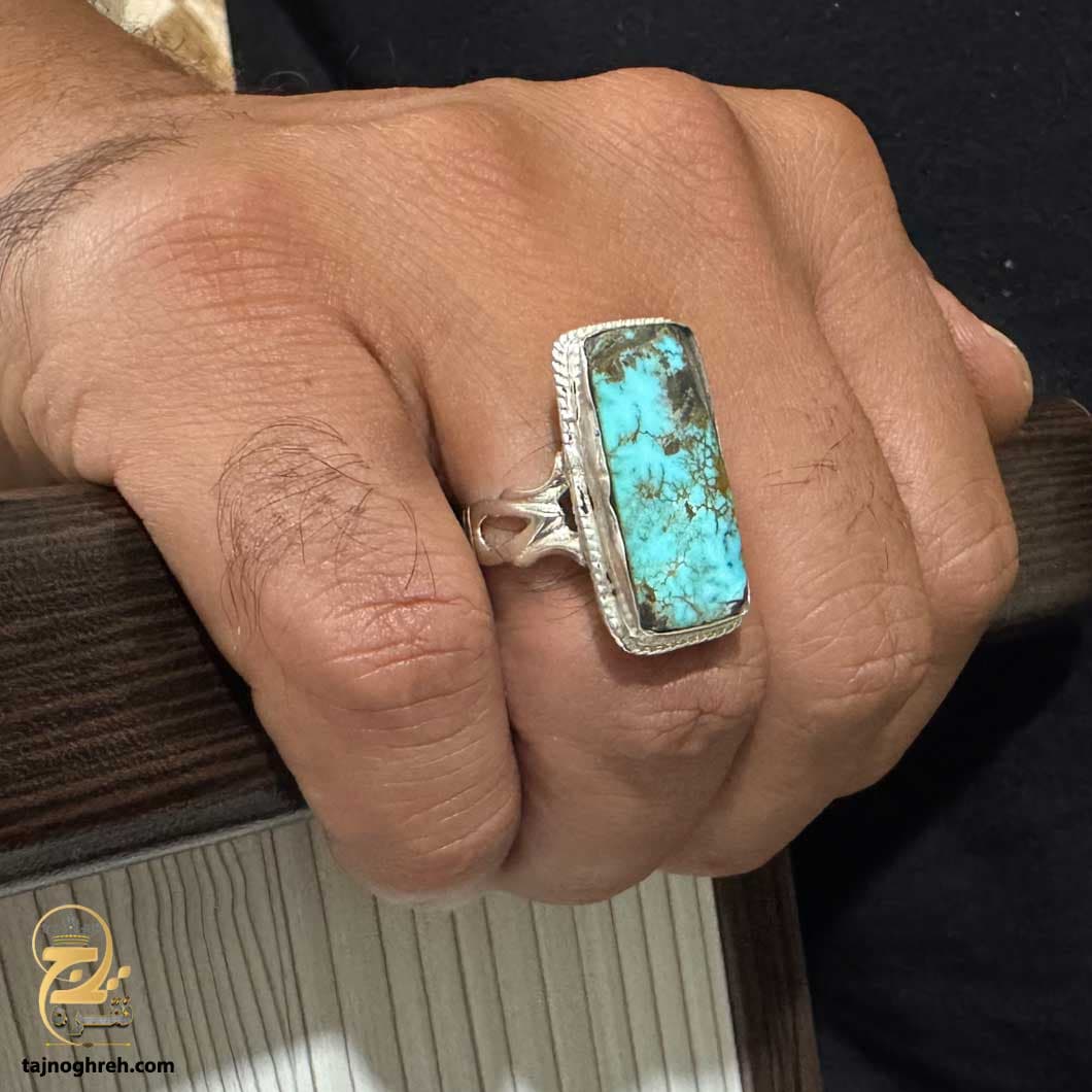 انگشتر نقره فیروزه نیشابور مردانه مدل RSM K122 — تصویر ۲