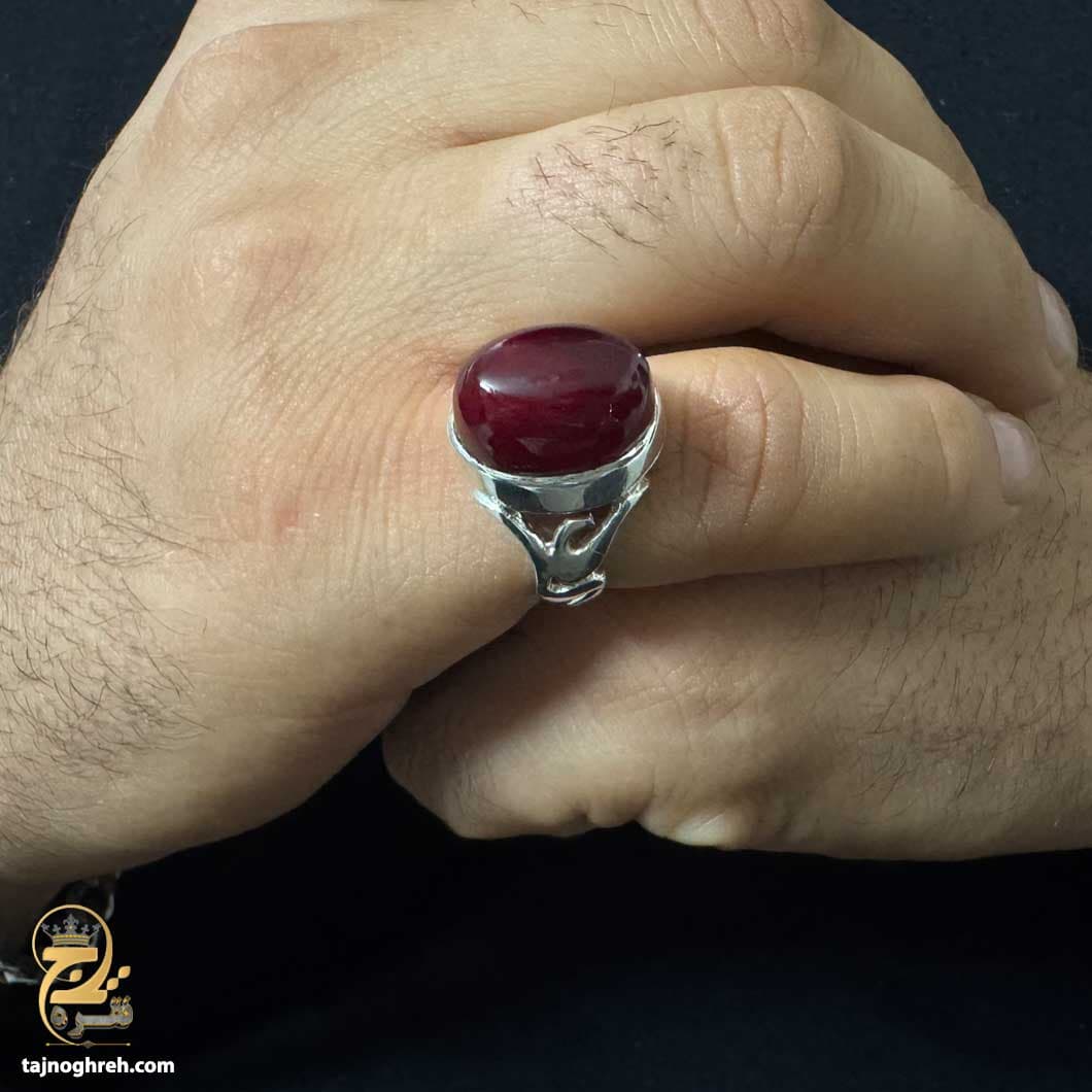انگشتر نقره مردانه عقیق جگری مدل RSM K120 — تصویر ۵