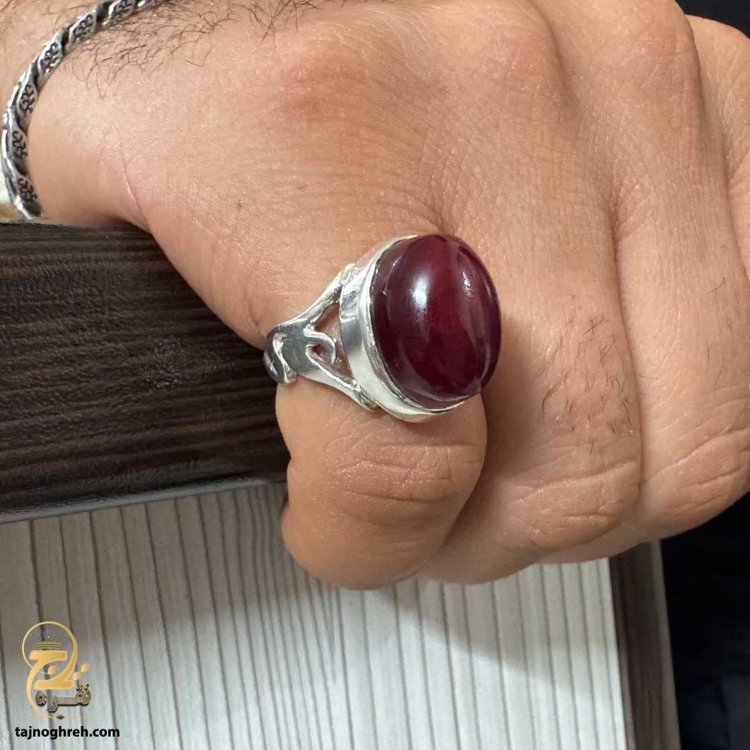 انگشتر نقره مردانه عقیق جگری مدل RSM K120 — تصویر ۲