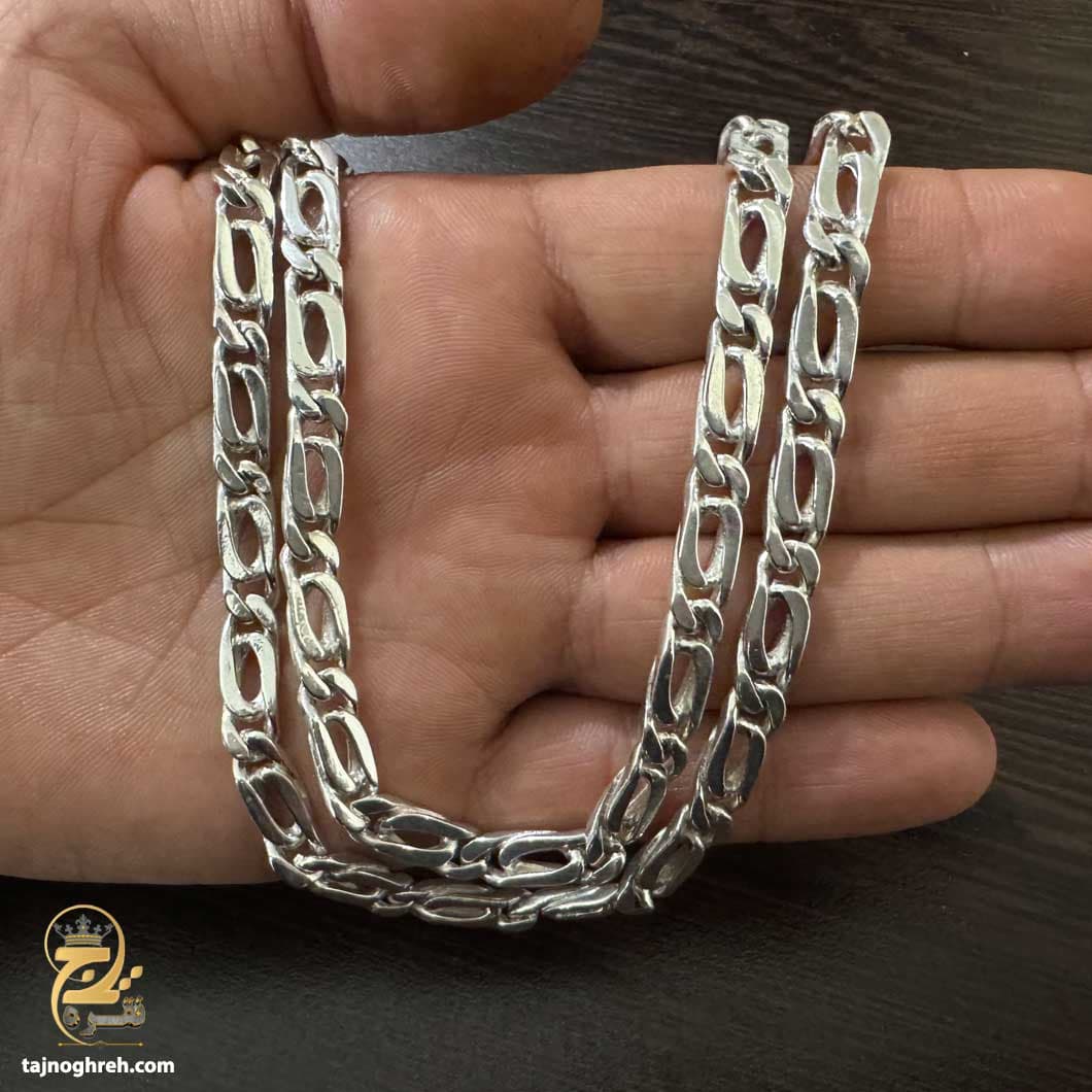 زنجیر نقره مردانه ایتالیایی فیگارو سنگین مدل NSM N47 — تصویر ۳