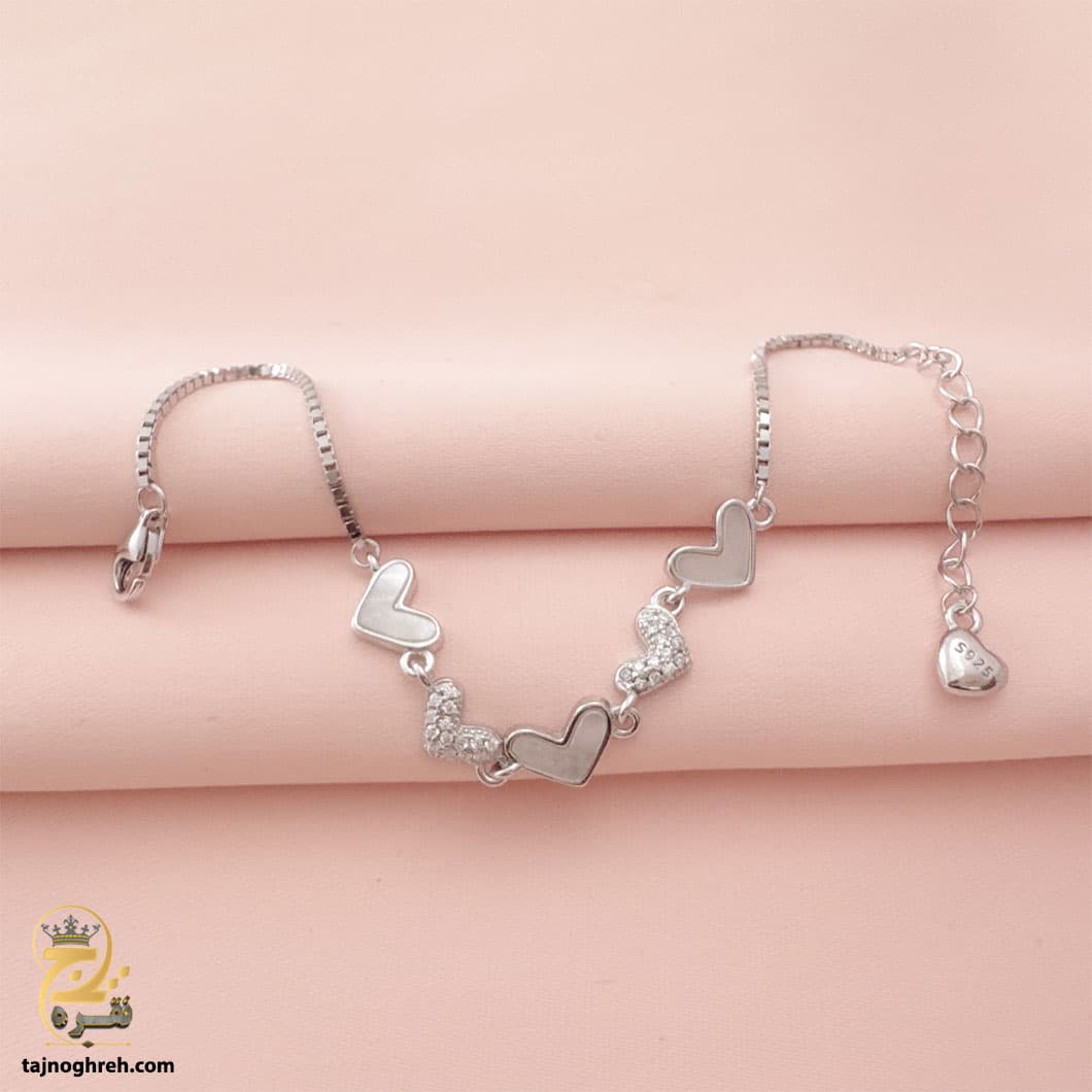 دستبند نقره زنانه زیبا طرح صدفی قلب مدل DSW D57 — تصویر ۳