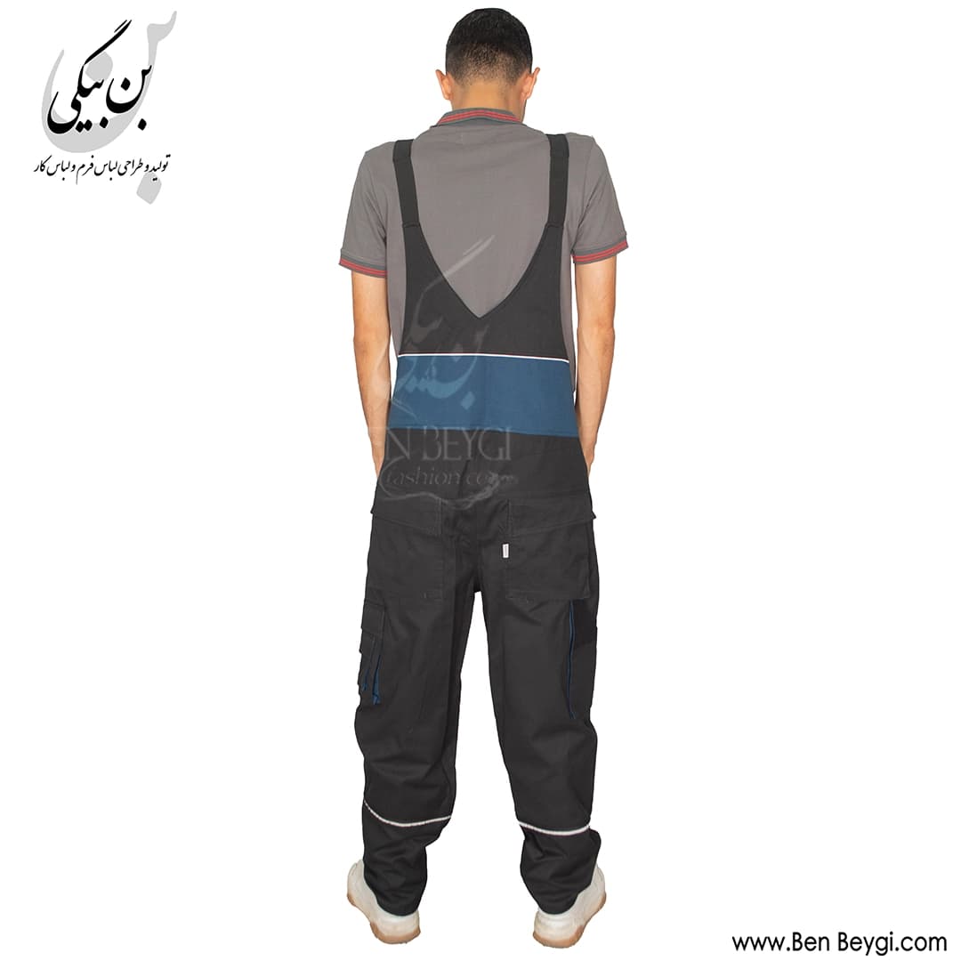 لباس کار دوبنده پارچه کتان رنگ مشکی خرج‌کار آبی کد 32218 — تصویر ۶