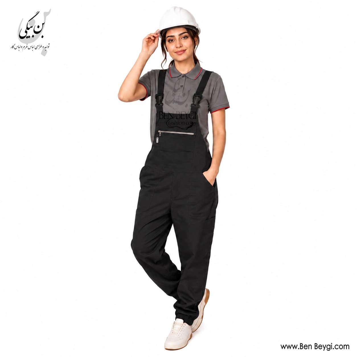 لباس کار دوبنده پارچه کتان رنگ مشکی خرج‌کار آبی کد 32218