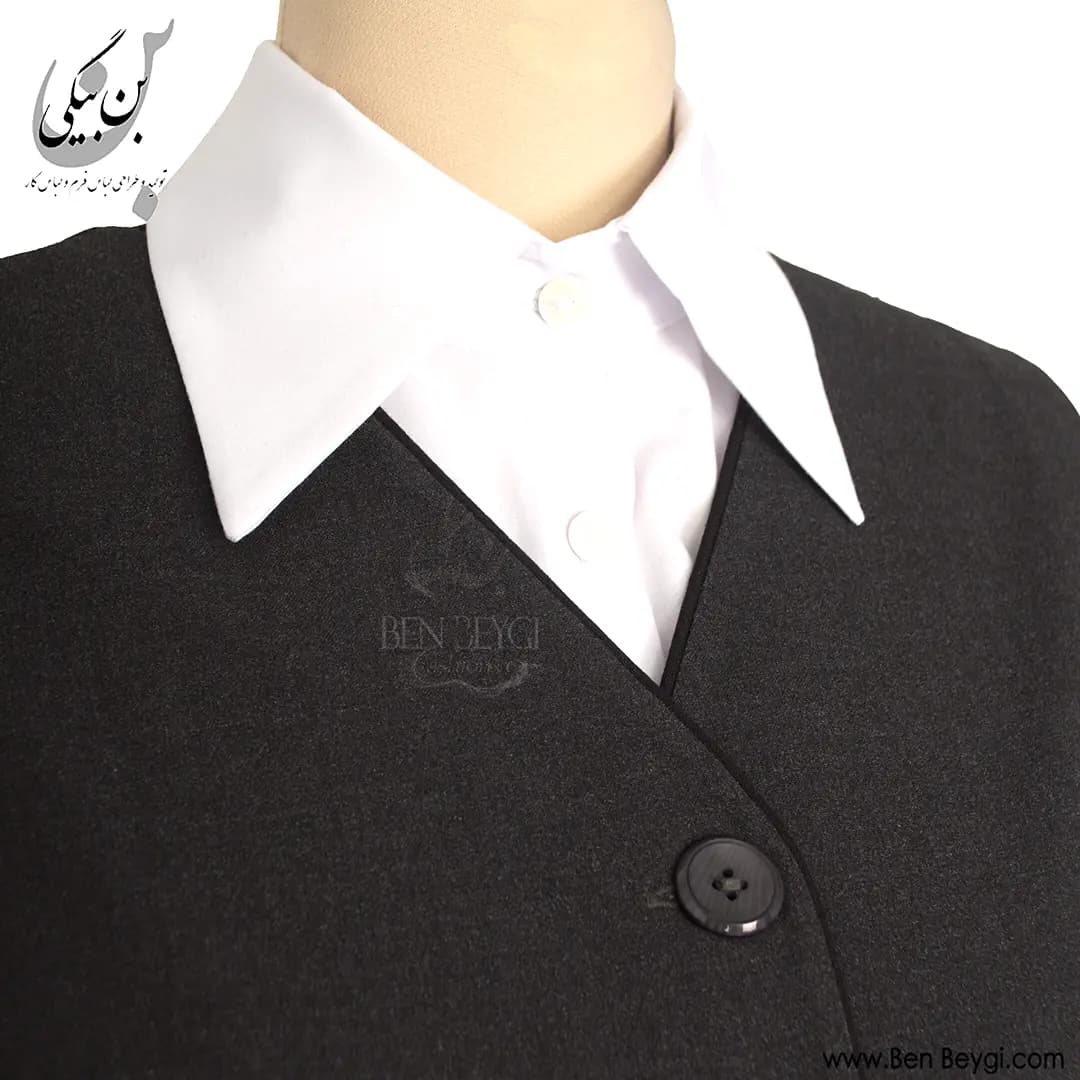 جلیقه زنانه تترون و بزیاق آستین حلقه ای بلند پارچه بزیاق شومیز سفید کد 33430 — تصویر ۳