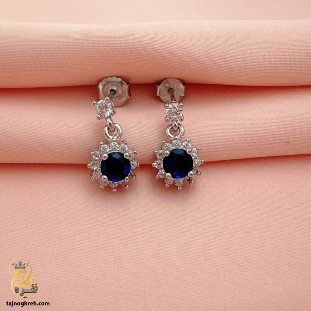 گوشواره نقره آویز نگین دار رنگی مدل ESW E75 — تصویر ۳