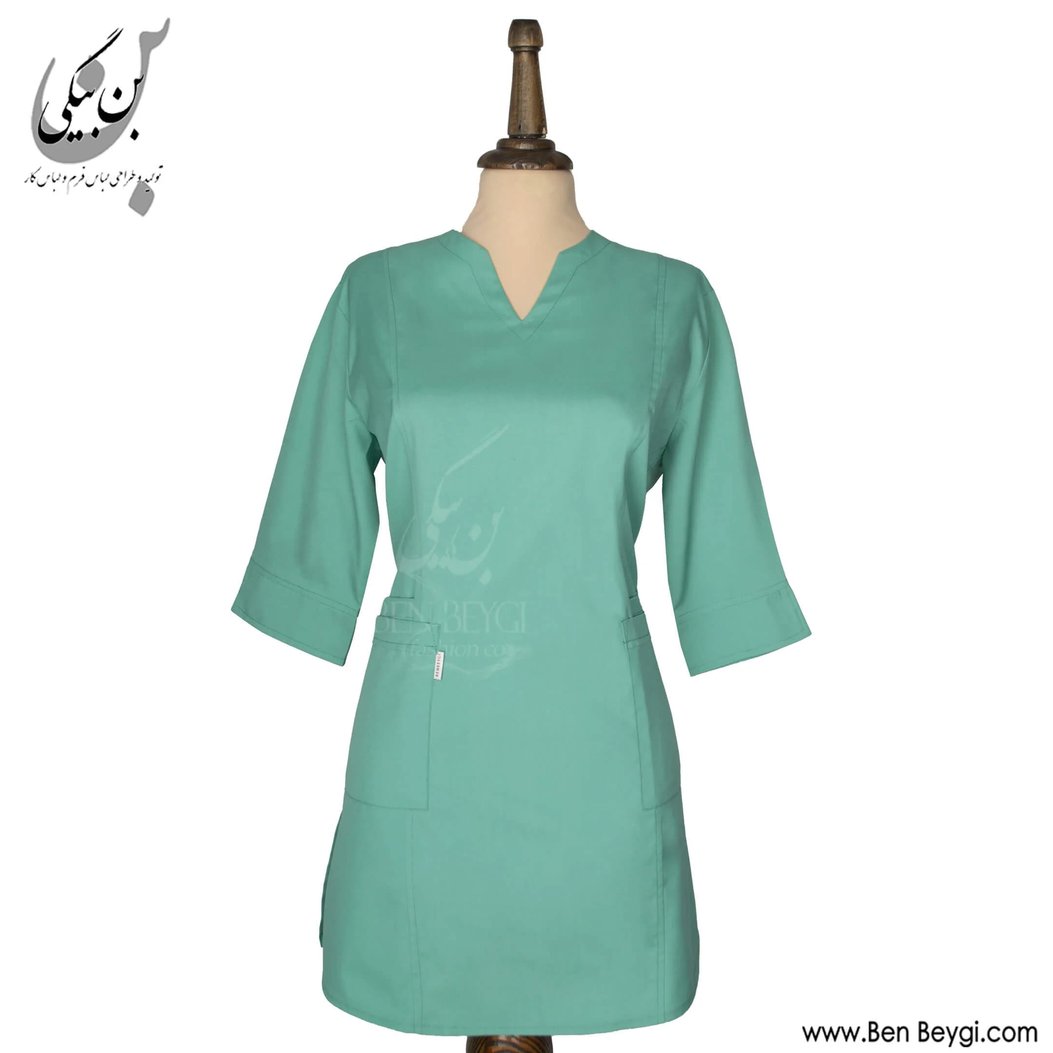 اسکراب پزشکی زنانه با شلوار پارچه ترگال یقه هفت سبز 33394