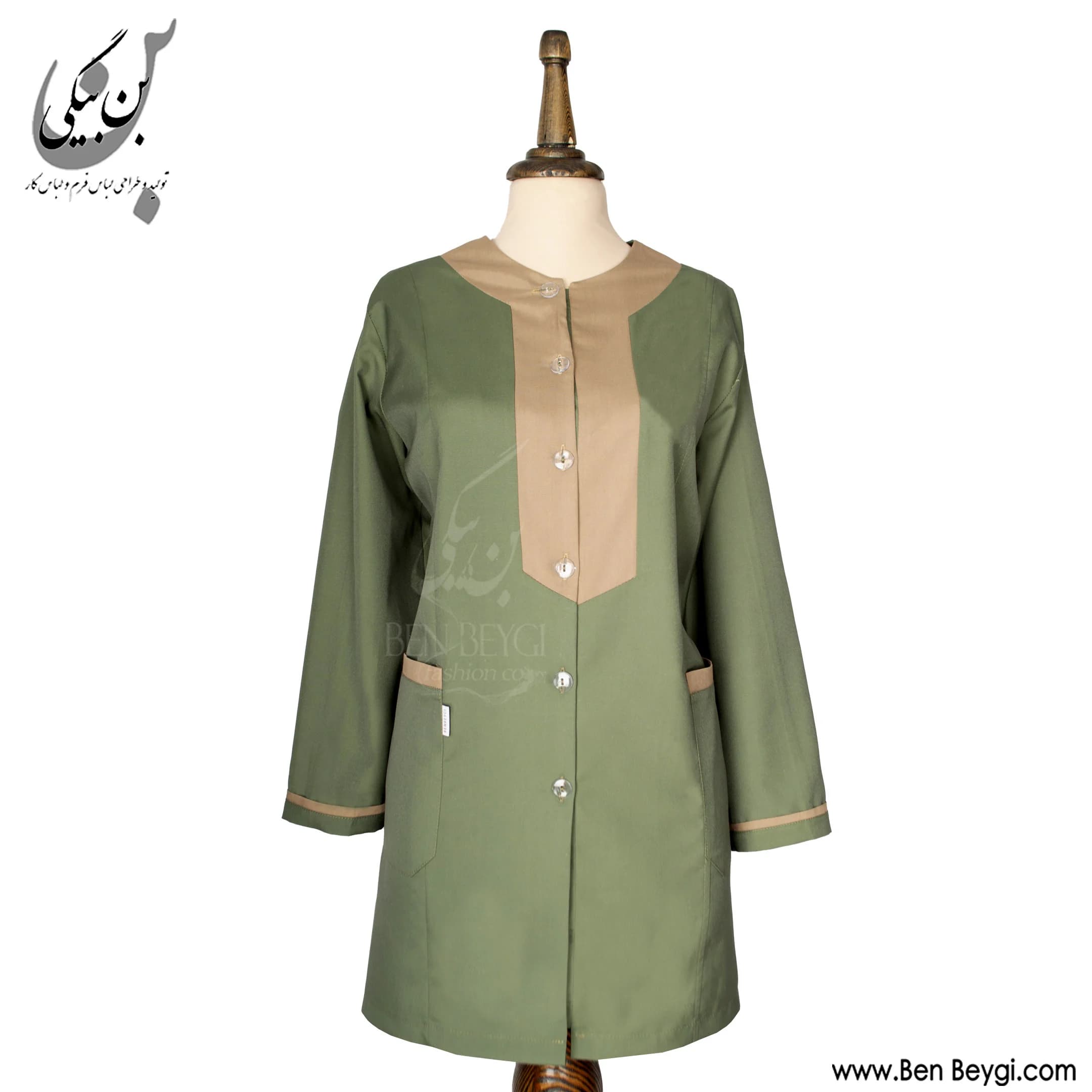 مانتو شلوار کار زنانه پارچه کجراه رنگ سبز خرج کار کرم کد 33389