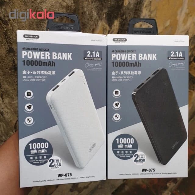 پاور بانک سری جعبه ای WK DESIGN مدل WP-075 ظرفیت 10000 میلی آمپر ساعت با خروجی دوگانه USB و قابلیت شارژ سریع — تصویر ۲