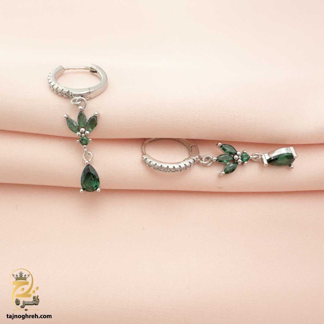 گوشواره نقره آویز نگین دار رنگی مدل ESW E73 — تصویر ۲