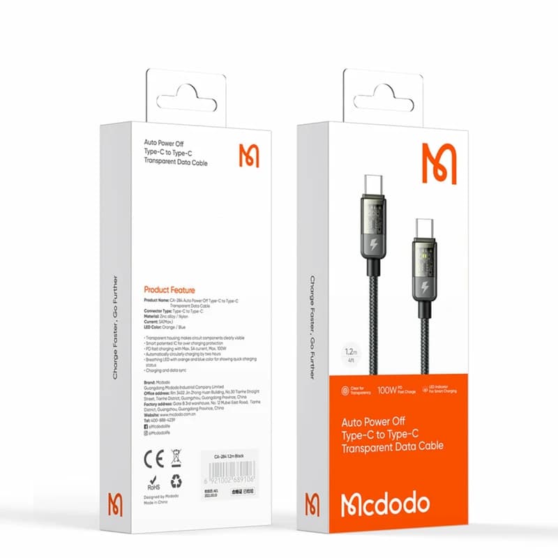 کابل Type C به Type C مک دودو Mcdodo CA-2840 طول 1.2 متر توان 100 وات — تصویر ۷