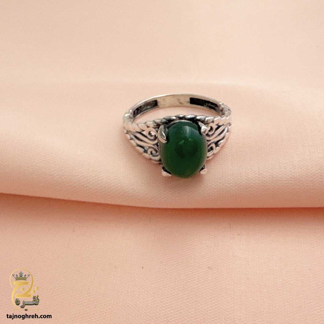 انگشتر نقره عقیق سبز زنانه مدل RSW F59 — تصویر ۲