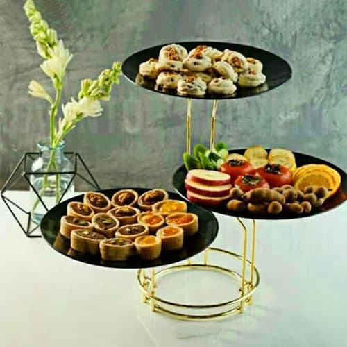 دیس پایه دار 3 طبقه طلایی