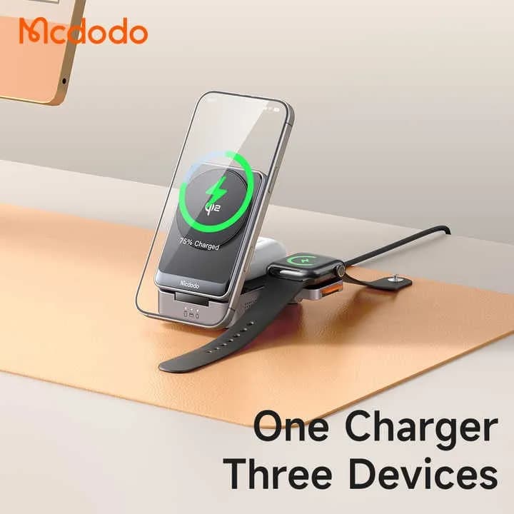 استند و شارژر وایرلس چندکاره مگنتی مک دودو Mcdodo CH-5192 Qi2 با امکان شارژ اپل واچ — تصویر ۴