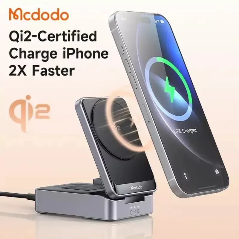 استند و شارژر وایرلس چندکاره مگنتی مک دودو Mcdodo CH-5192 Qi2 با امکان شارژ اپل واچ — تصویر ۳