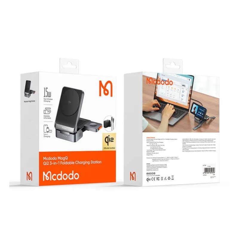 استند و شارژر وایرلس چندکاره مگنتی مک دودو Mcdodo CH-5192 Qi2 با امکان شارژ اپل واچ — تصویر ۶