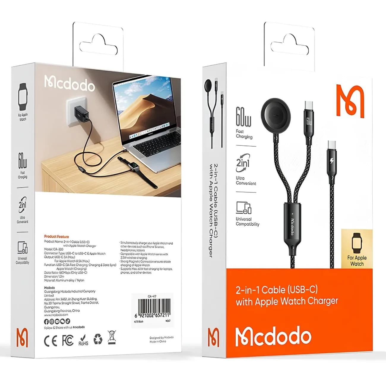 کابل Type-C به Type-C و شارژر اپل واچ مک دودو Mcdodo CA-220 Cable Wireless Charger توان 60 وات — تصویر ۷