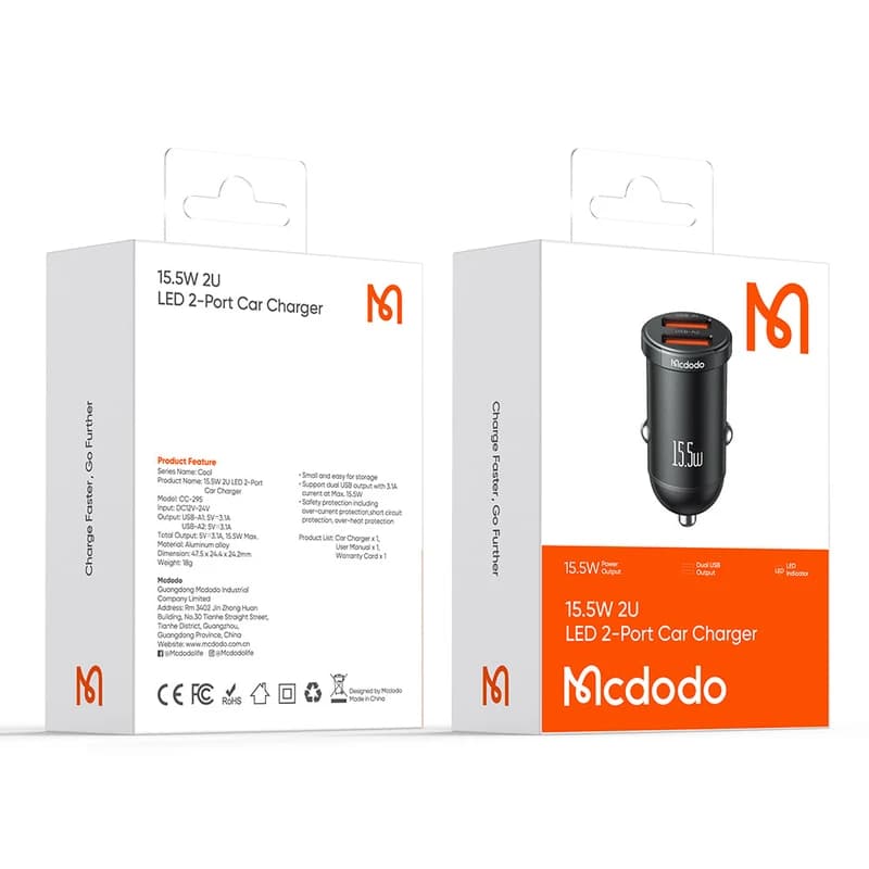 شارژر فندکی 2 پورت مک دودو Mcdodo CC-295 توان 15.5 وات — تصویر ۶
