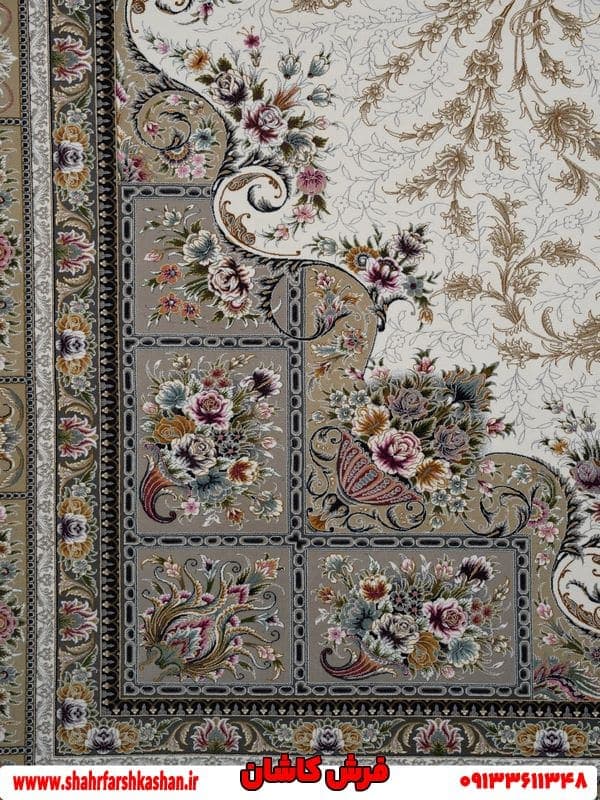 فرش 1200 شانه کرم طوسی طرح آسمان — تصویر ۳