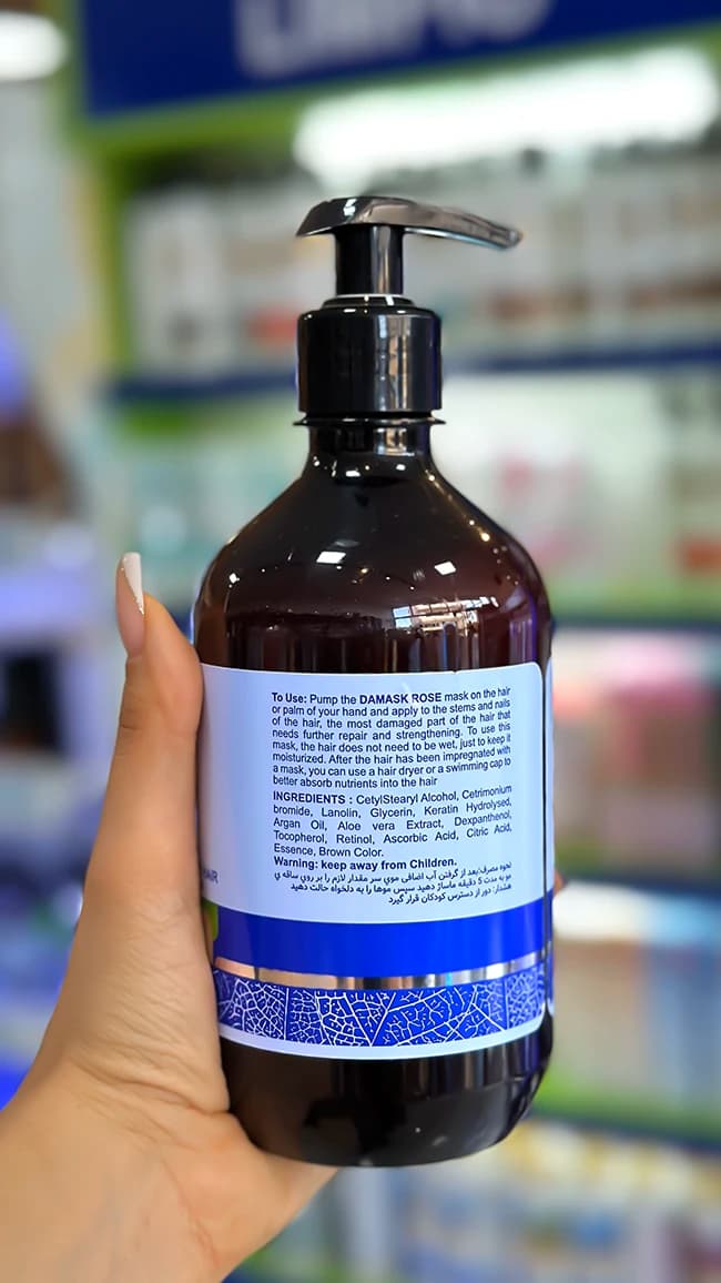 ماسک مو خارج حمام داماسک رز rose کراتین (بدون آبکشی و فری سولفات): احیای موهای آسیب‌دیده و خشک — تصویر ۲