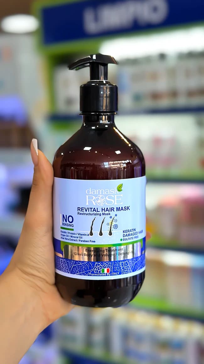 ماسک مو خارج حمام داماسک رز rose کراتین (بدون آبکشی و فری سولفات): احیای موهای آسیب‌دیده و خشک