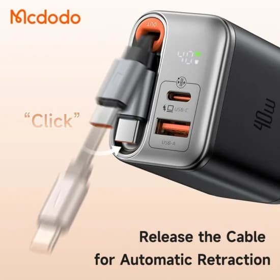شارژر دیواری 2 پورت مک دودو Mcdodo CH-428 FreeGo GaN توان 40 وات همراه با کابل متصل — تصویر ۸