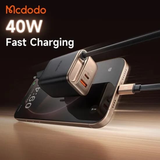 شارژر دیواری 2 پورت مک دودو Mcdodo CH-428 FreeGo GaN توان 40 وات همراه با کابل متصل — تصویر ۲