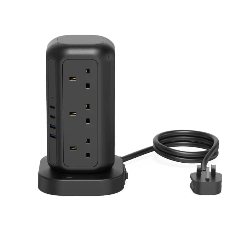 چند راهی برق و شارژر پاورولوژی Powerology 12 Socket GaN Tower Hub PWCUQC025 دارای 4 پورت — تصویر ۲