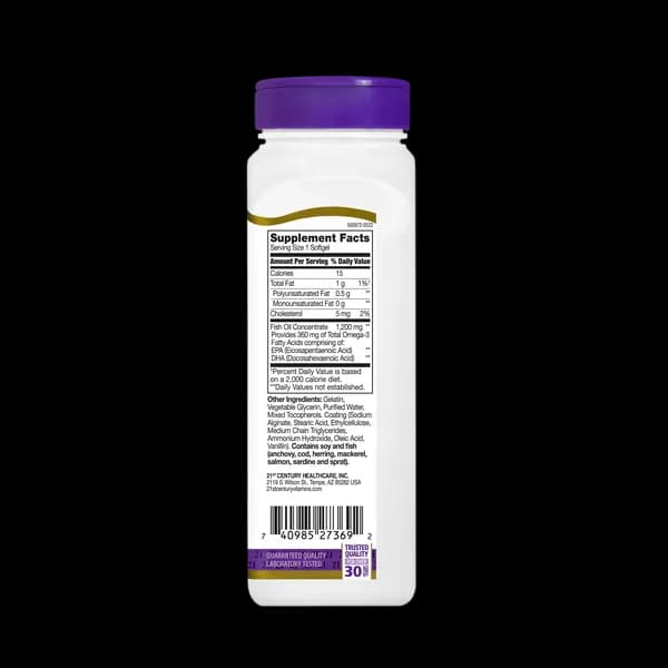 سافت ژل امگا 3 روغن ماهی 1200 میلی گرم قرن بیست و یکم بسته 90 عددی (21st Century Fish Oil 1200 mg Reflux Free 90 Enteric Coated Softgels) — تصویر ۳