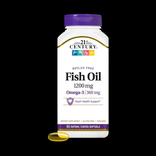سافت ژل امگا 3 روغن ماهی 1200 میلی گرم قرن بیست و یکم بسته 90 عددی (21st Century Fish Oil 1200 mg Reflux Free 90 Enteric Coated Softgels)
