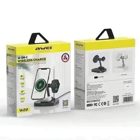 استند و شارژر وایرلس چندکاره اوی Awei W22 4 in 1 توان 15 وات با قابلیت شارژ اپل واچ — تصویر ۳