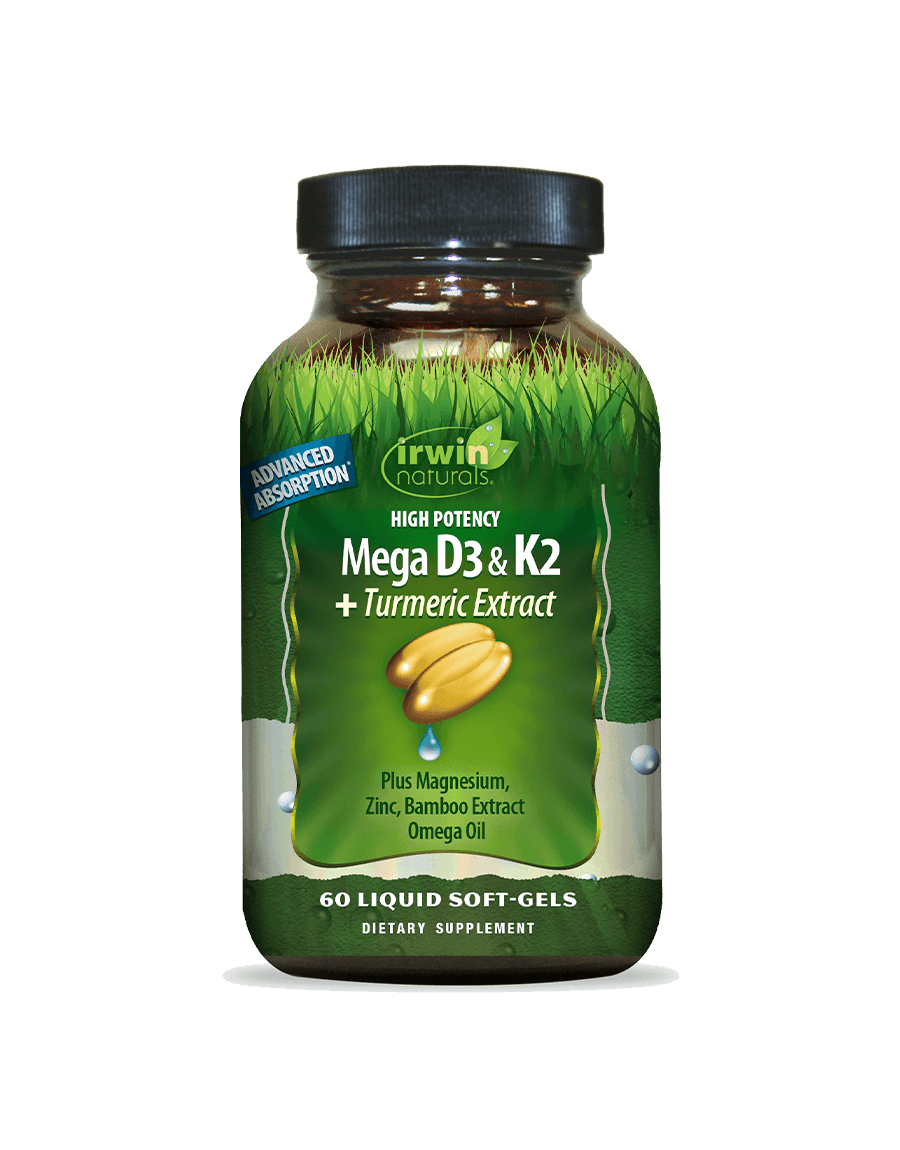 قرص سافت ژل ویتامین D3 و K2 و عصاره زردچوبه ایروین نچرالز بسته 60 عددی (Irwin Naturals High Potency MEGA D3 & K2 Turmeric Extract 60 Liquid Soft-Gels)