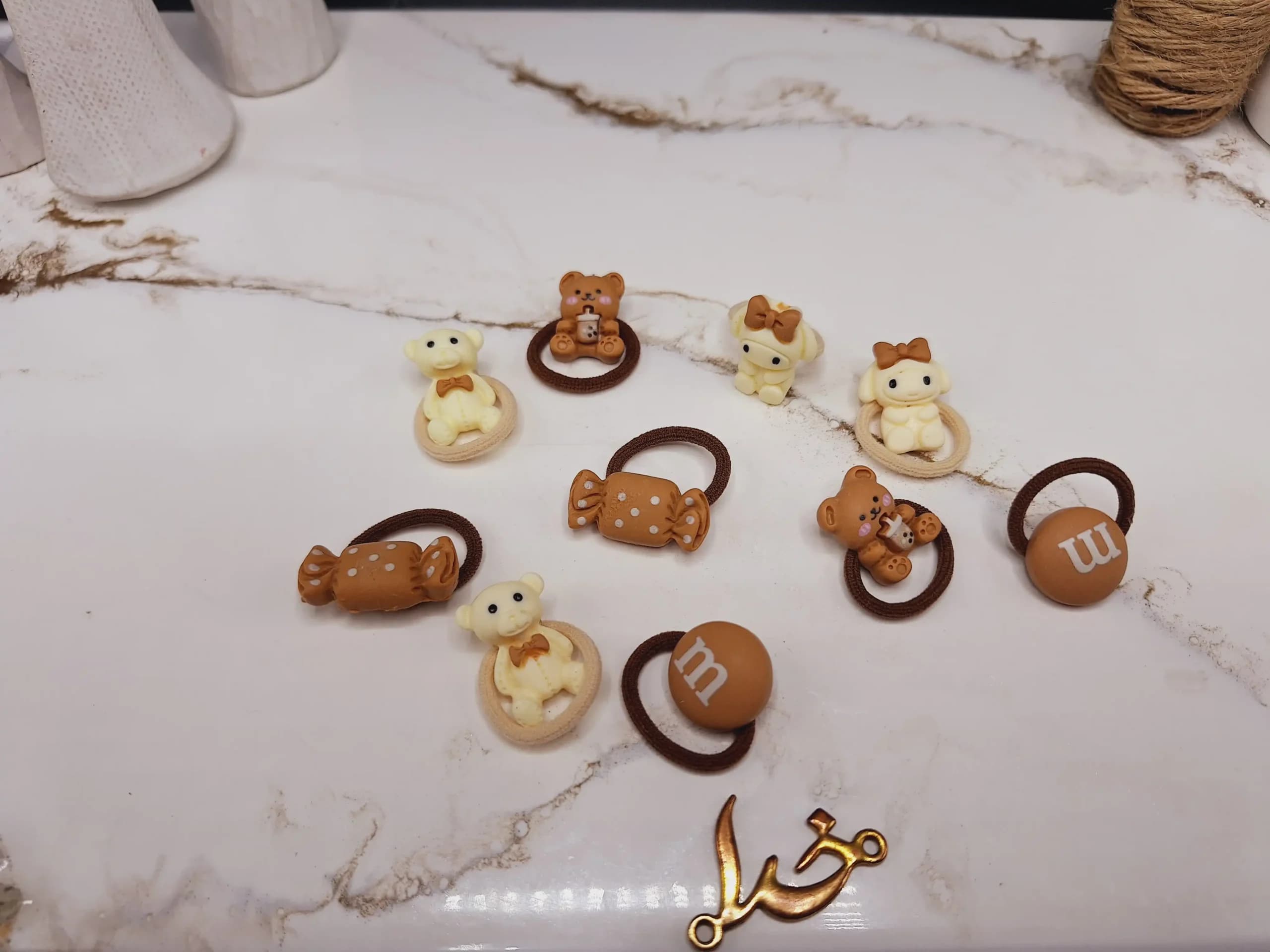 پک کش مو 10 عددی رنگ نود طرح خرس و شکلات