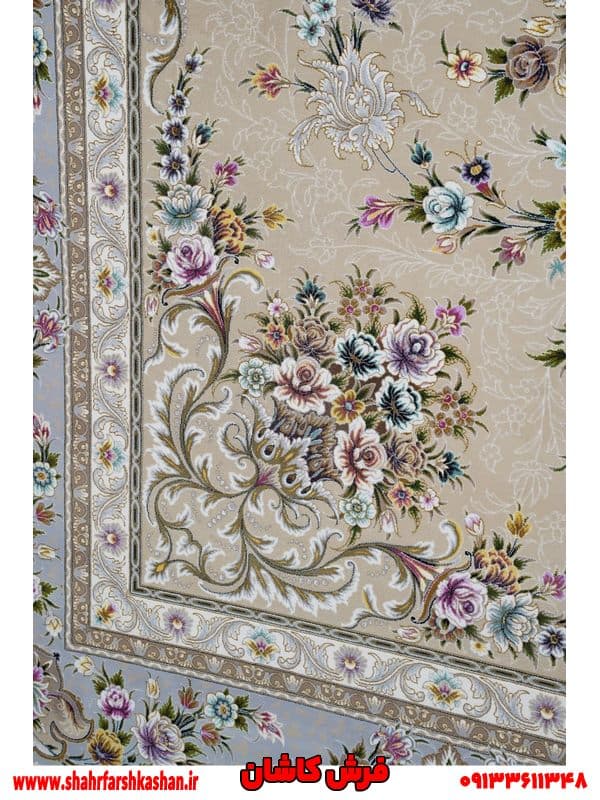 فرش 1200 شانه دستباف گونه طرح پویان زمینه بژ — تصویر ۲