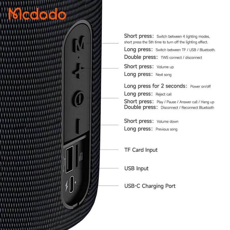 اسپیکر بلوتوث مک دودو Mcdodo BS-1410 Portable Wireless Speaker توان 10 وات رم و فلش خور — تصویر ۶