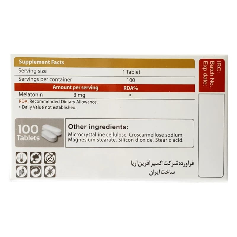 قرص ملاتونین اکسیر آفرین آریا-3 میلی گرم بسته 100 عددی — تصویر ۳