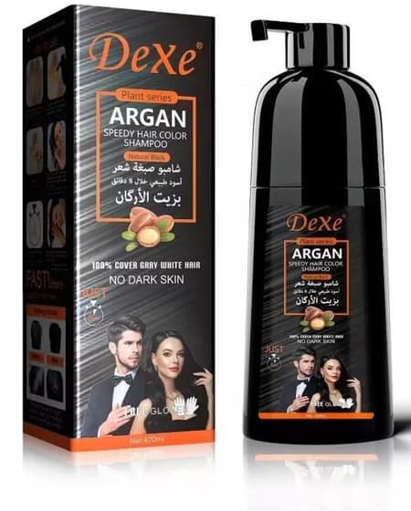 شامپو رنگ موی طبیعی مشکی آرگان اسپیدی ۴۲۰ میلی لیتر برند dexe