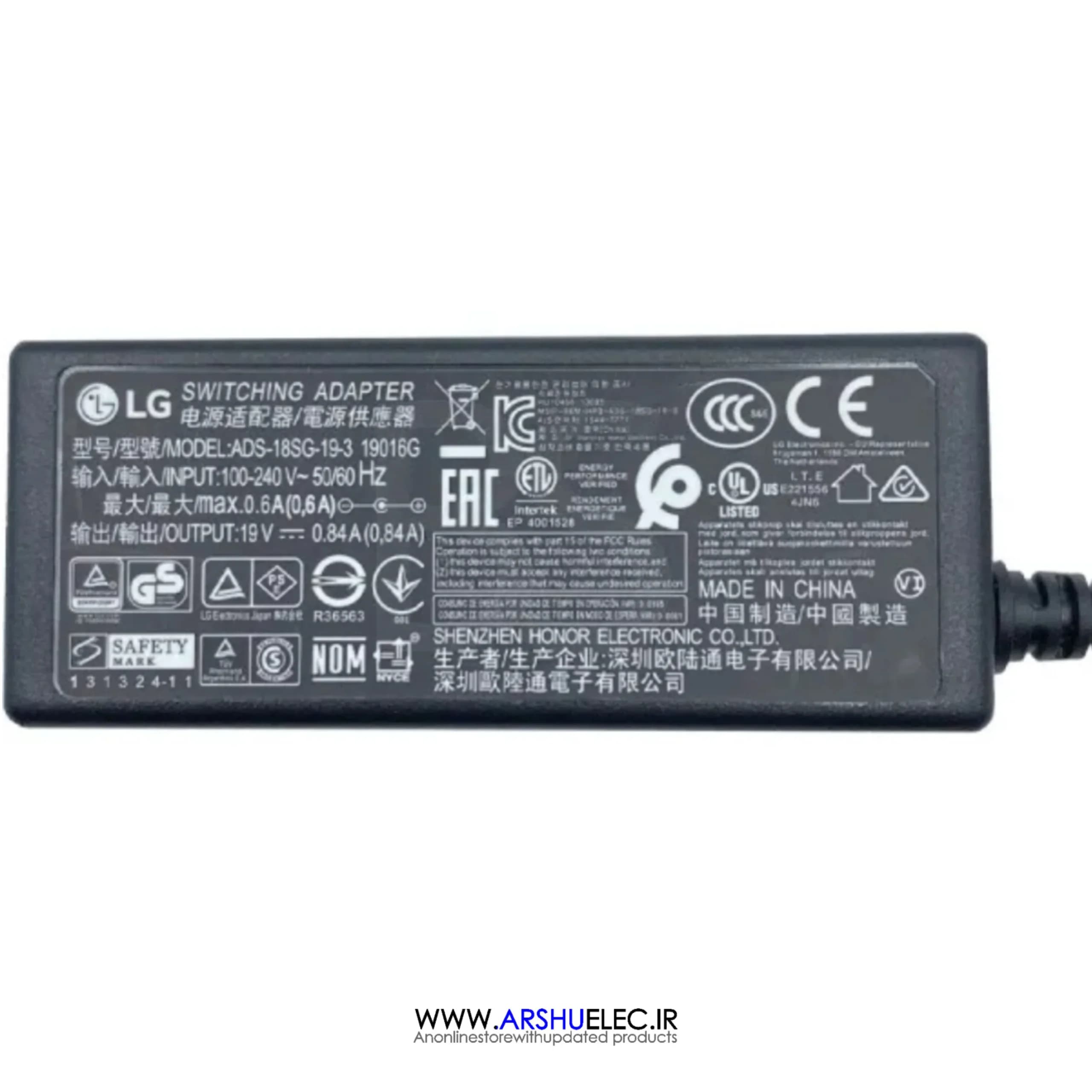 آداپتور 19 ولت 0.84 آمپر ال جی LG مخصوص مانیتور های ال جی مدل ADS-18SG-19-3 — تصویر ۲