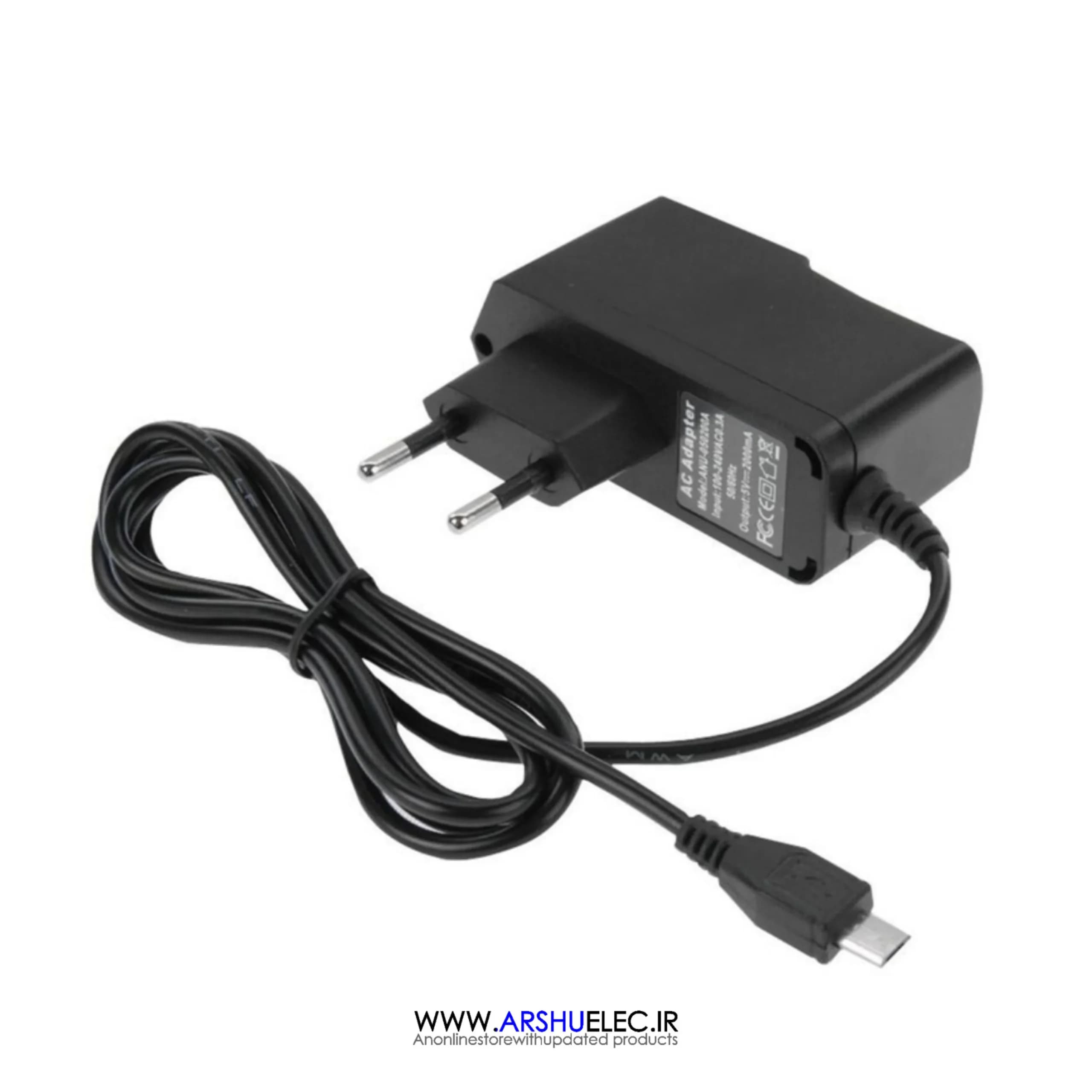 آداپتور 5 ولت 2 آمپر دیواری فیش اندروید میکرو یو اس بی | 5V 2A Micro USB Adapter — تصویر ۲