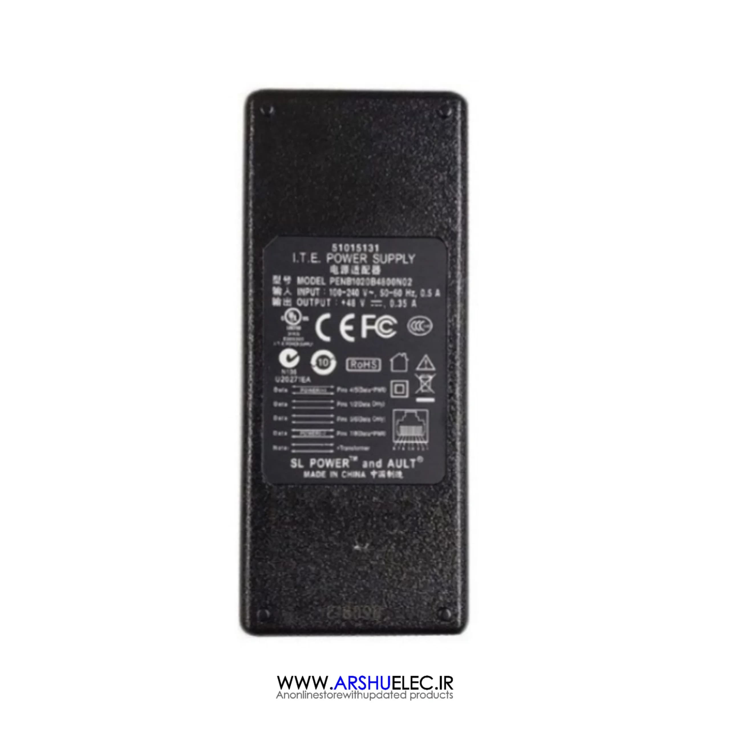 آداپتور 48 ولت 0.35 آمپر POE مدل PENB1020B4800N02 مناسب تجهیزات شبکه و روتر