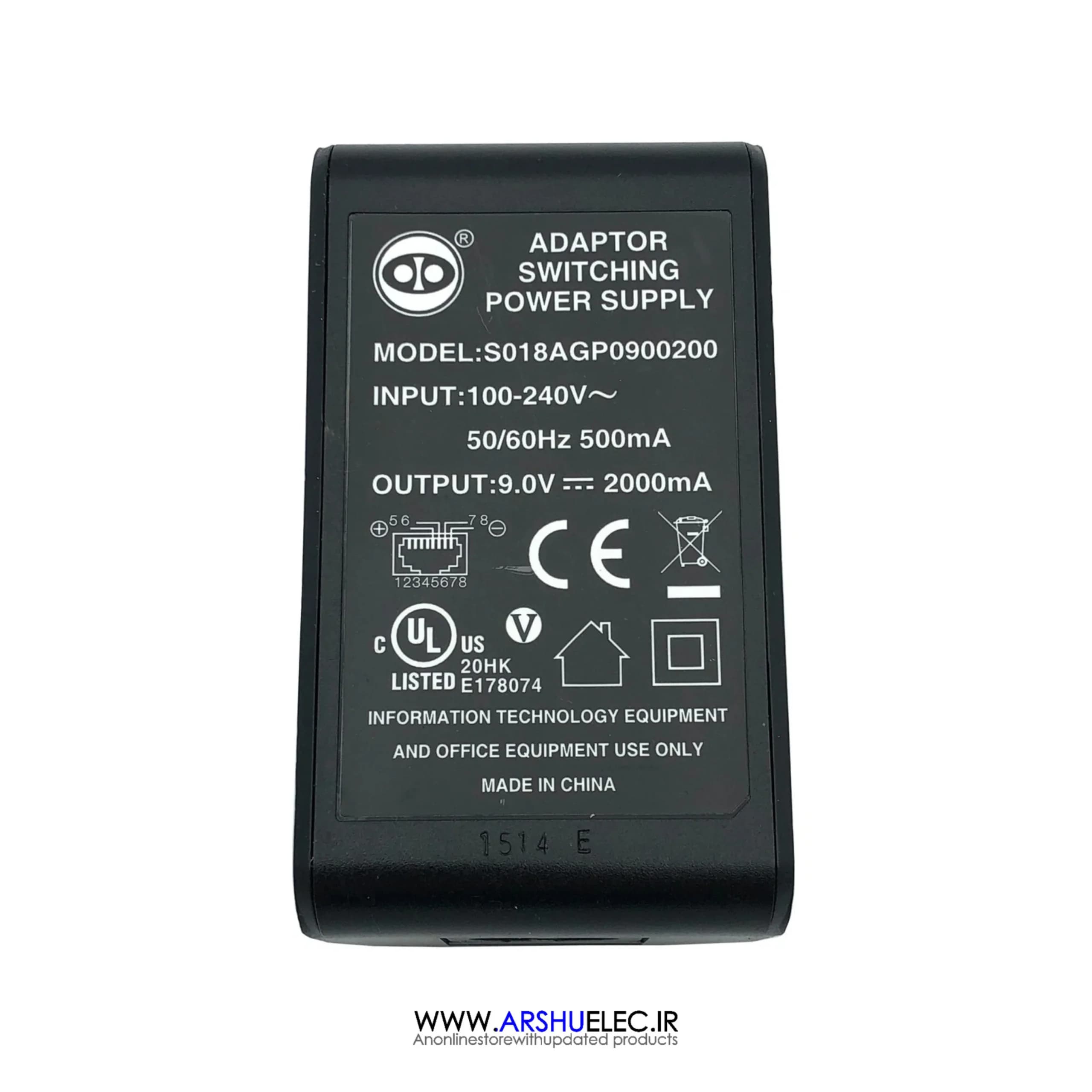 آداپتور 9 ولت 2 آمپر سوئیچینگ مدل S018AGP0900200 مناسب مودم و دستگاه های الکترونیکی
