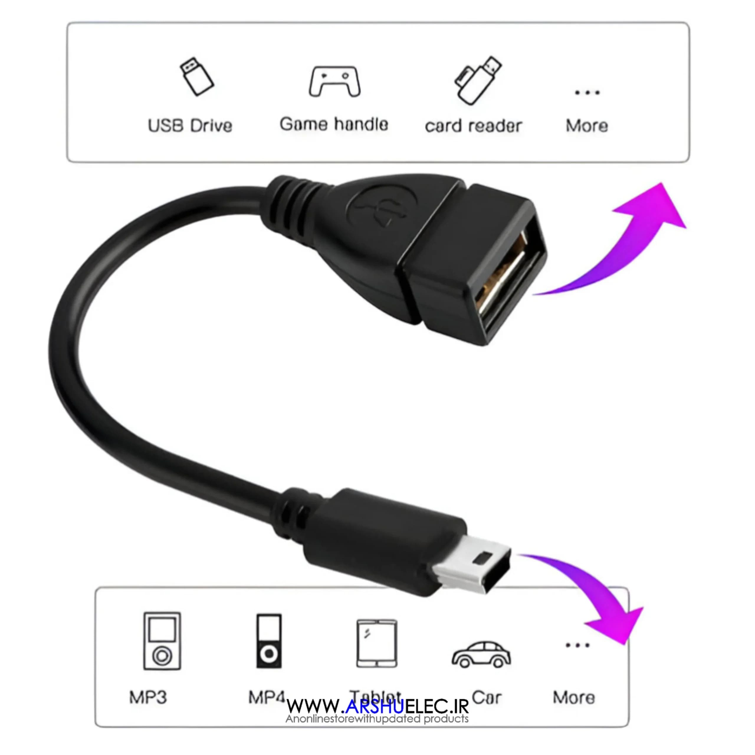 رابط تبدیل USB به mini USB سیم‌دار OTG — تصویر ۳