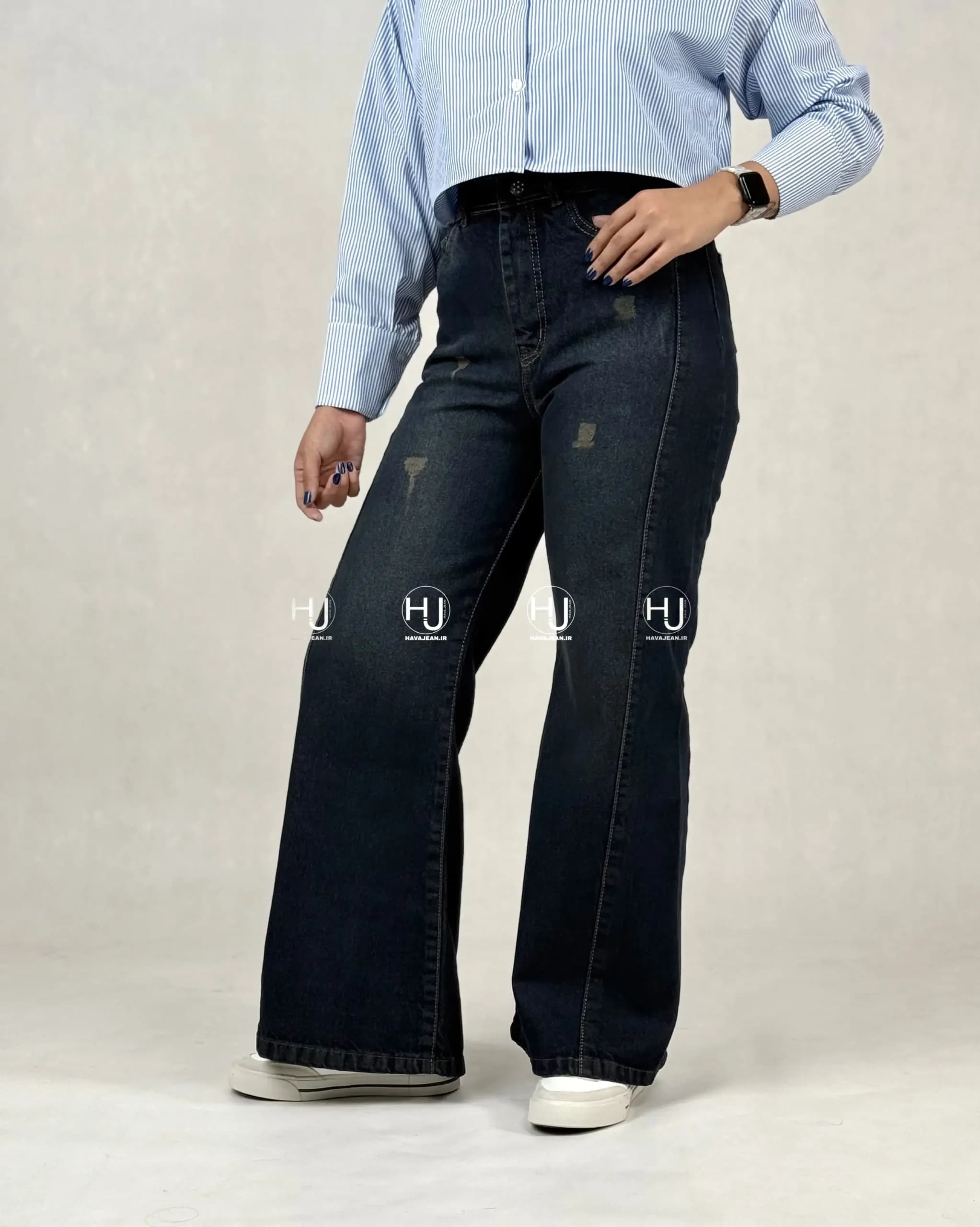 شلوار جین زنانه وارداتی ترک مدل شافل بگ آبی تیره کد SHF104