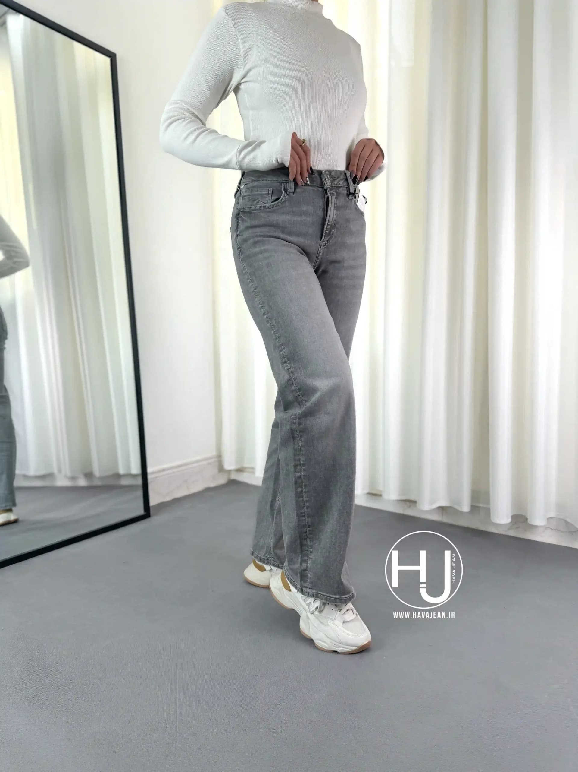 شلوار جین زنانه وارداتی نیم بگ خاکستری کد NB102