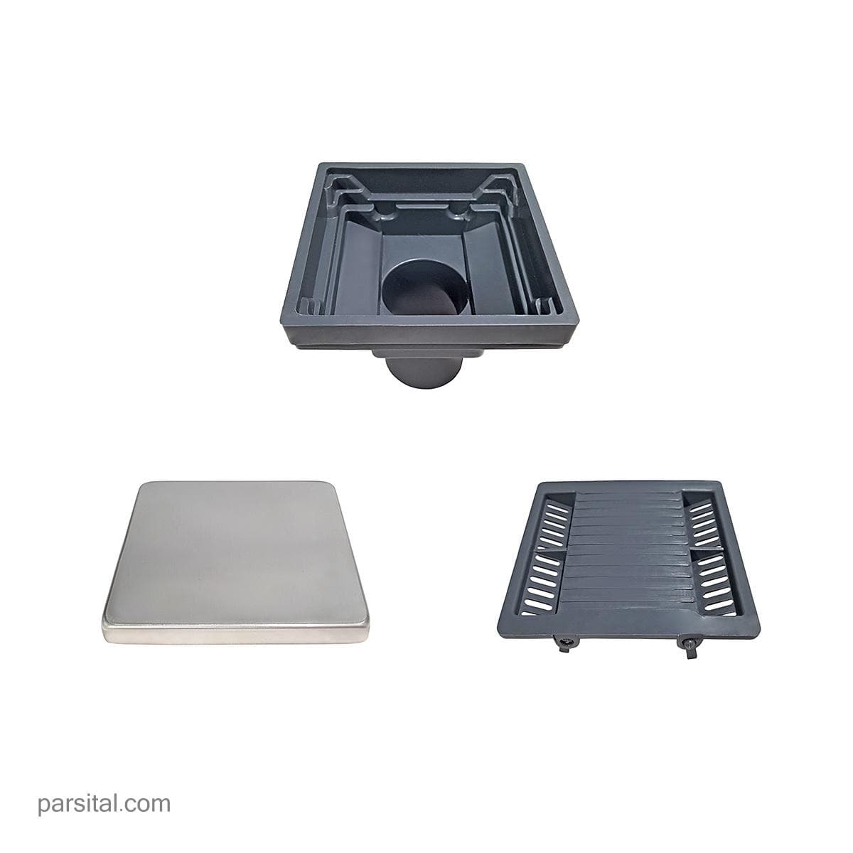 کفشور پلاستیکی ماژین 11×11 درب کاشی خور دوحالته طوسی — تصویر ۲
