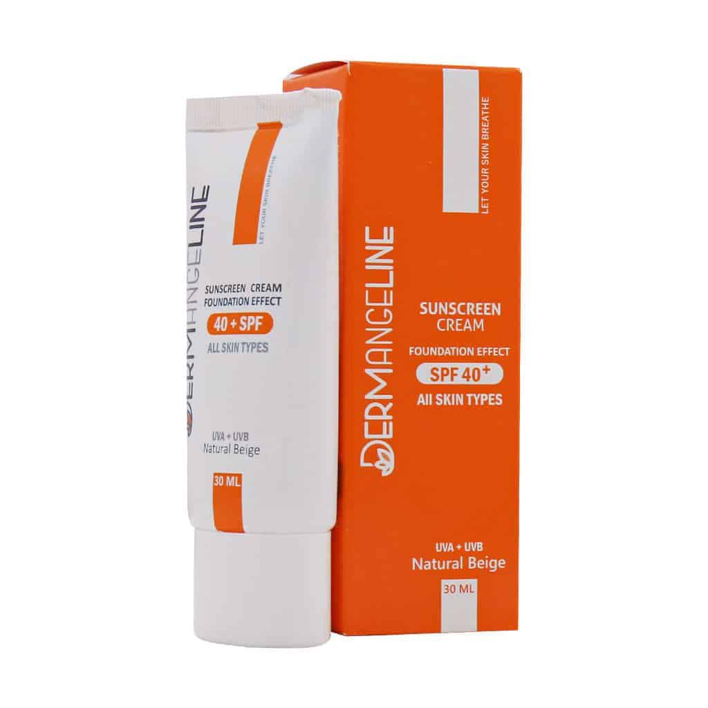 کرم ضد آفتاب کرم پودری SPF40 مناسب پوست چرب(بژ روشن) درم انجلین