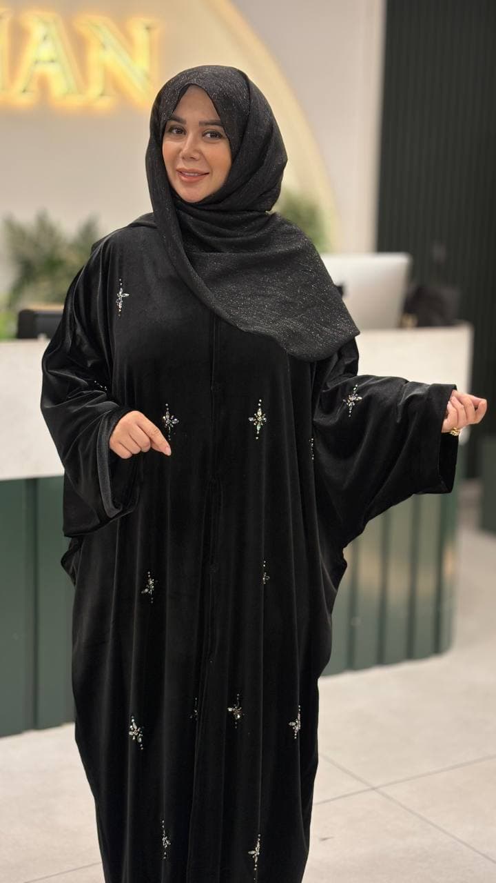 مانتو عبا مخمل ونگین ستاره سنگی